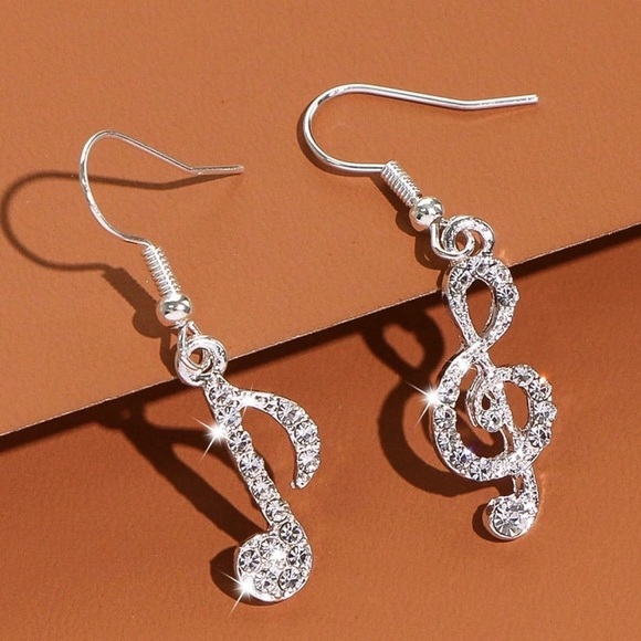 Any 4/$25! Silver Crystal Pave Music Note Earrings - Picture 3 of 11